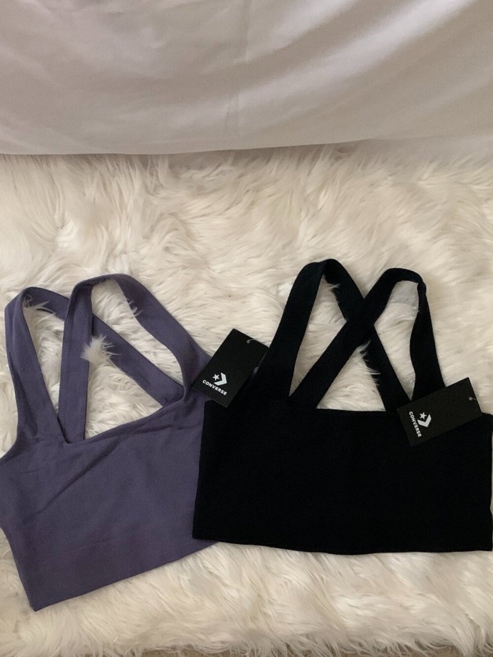 CONVERSE Full Coverage Bra Top Set of 2 in Black/Purple Sz LARGE